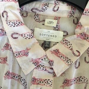 LOFT Pink Leopard-Print Button-Up Shirt